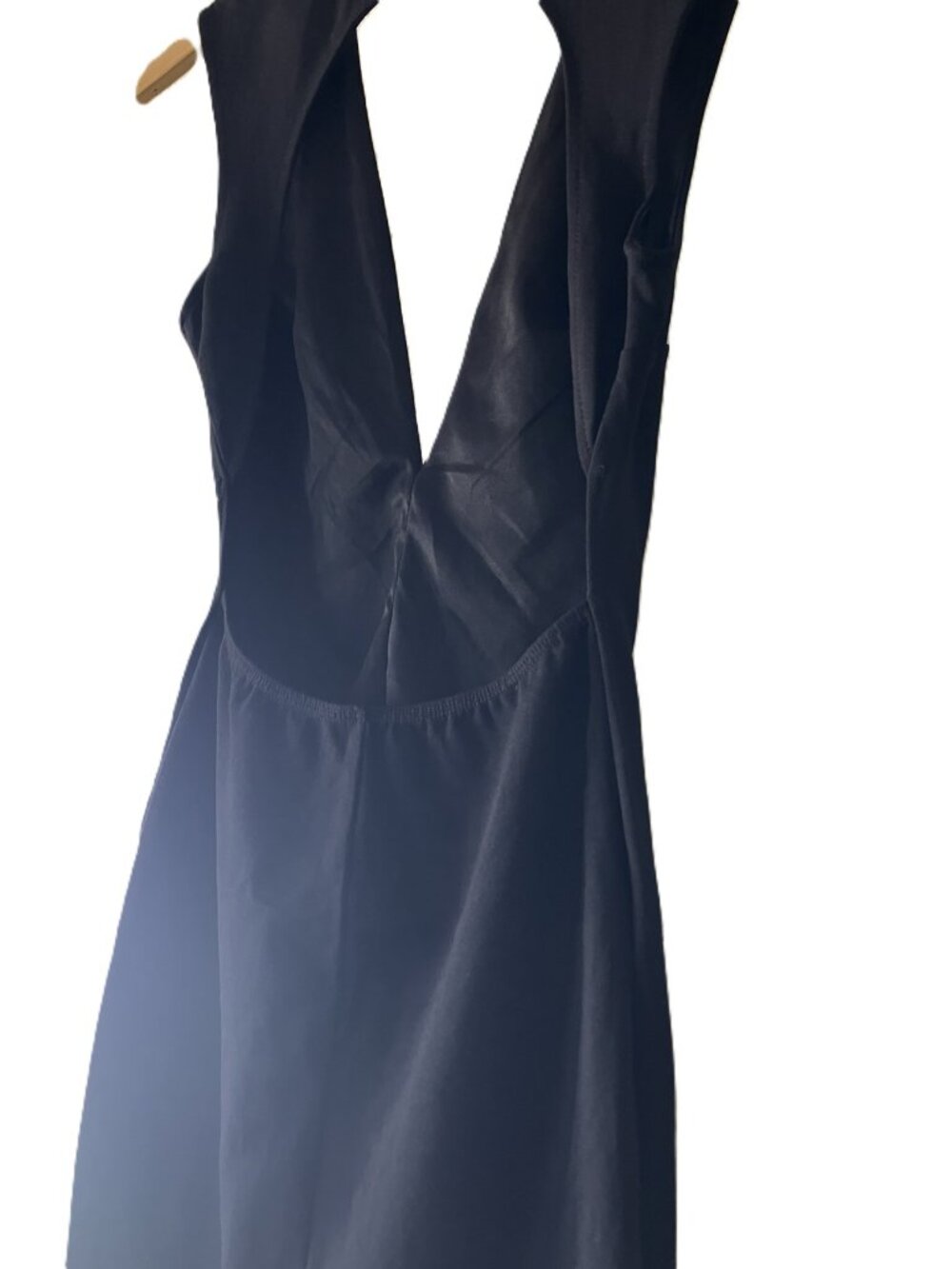 GUESS Los Angeles Deep V Midi Dress XS Black Stretchy Open Back Golden Buttons - Picture 4 of 11